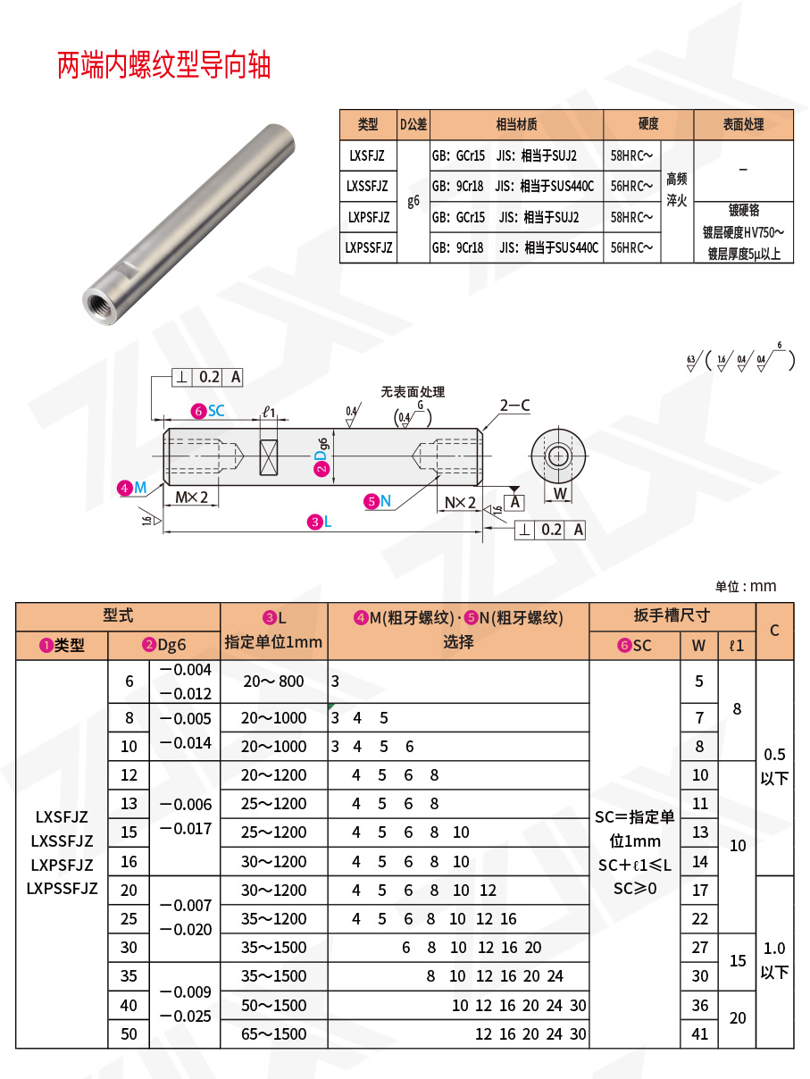 兩端內(nèi)螺紋型導(dǎo)向軸