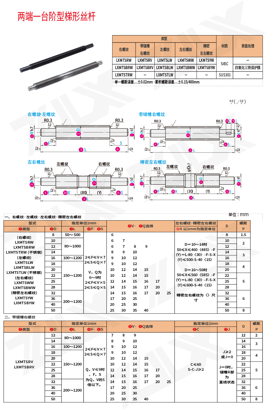 兩端一臺(tái)階型梯形絲杠