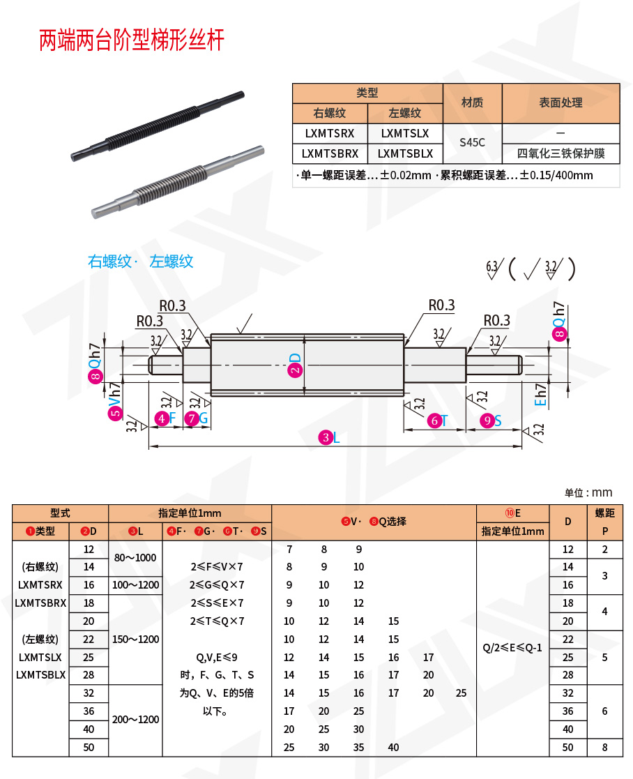 兩端兩臺階型梯形絲杠
