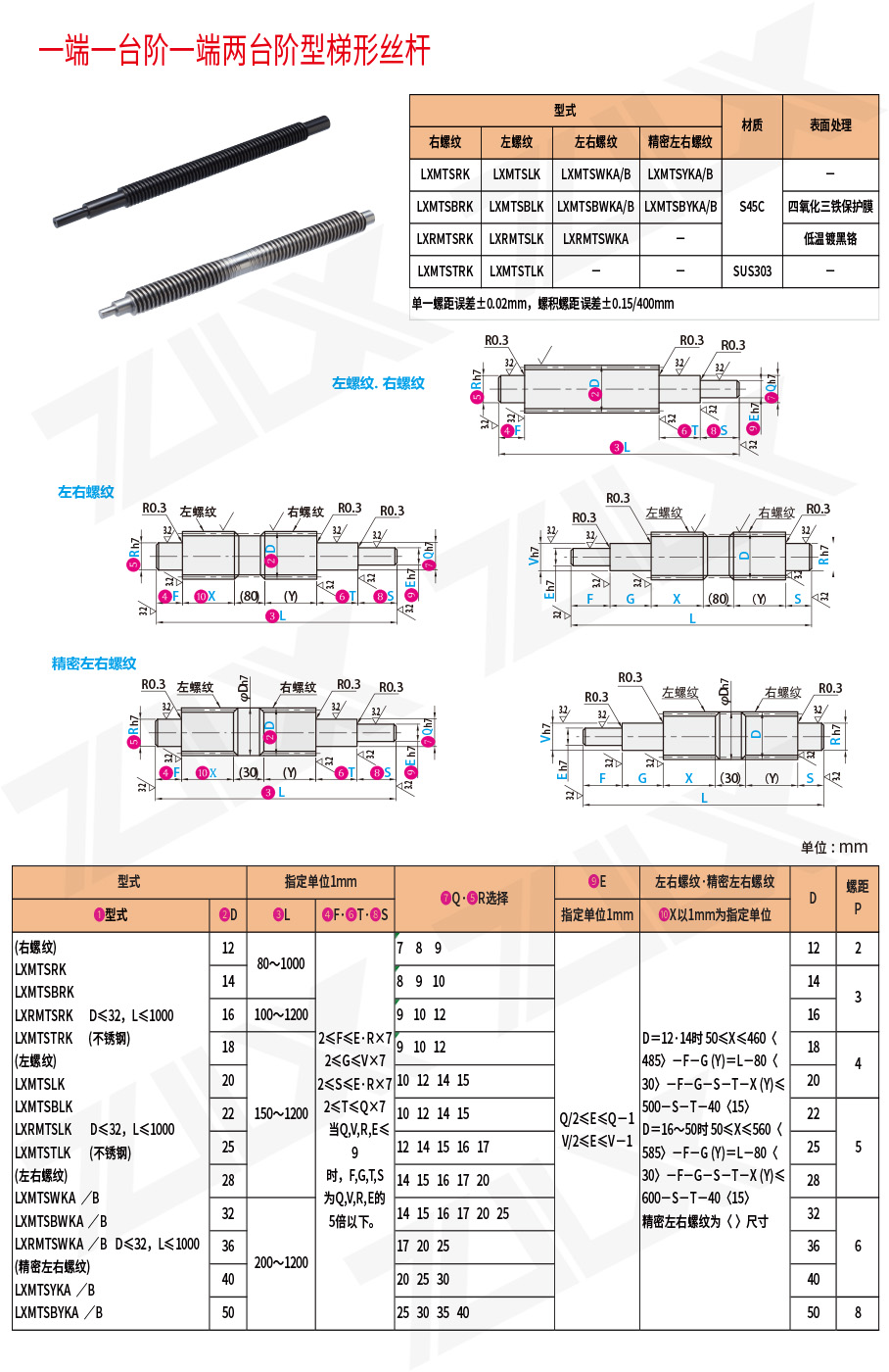 一端一臺階一端兩臺階型梯形絲杠