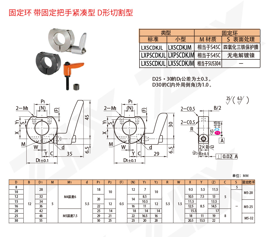 固定環(huán) 帶固定把手緊湊型 D形切割型 固定環(huán) 帶固定把手緊湊型 D形切割型