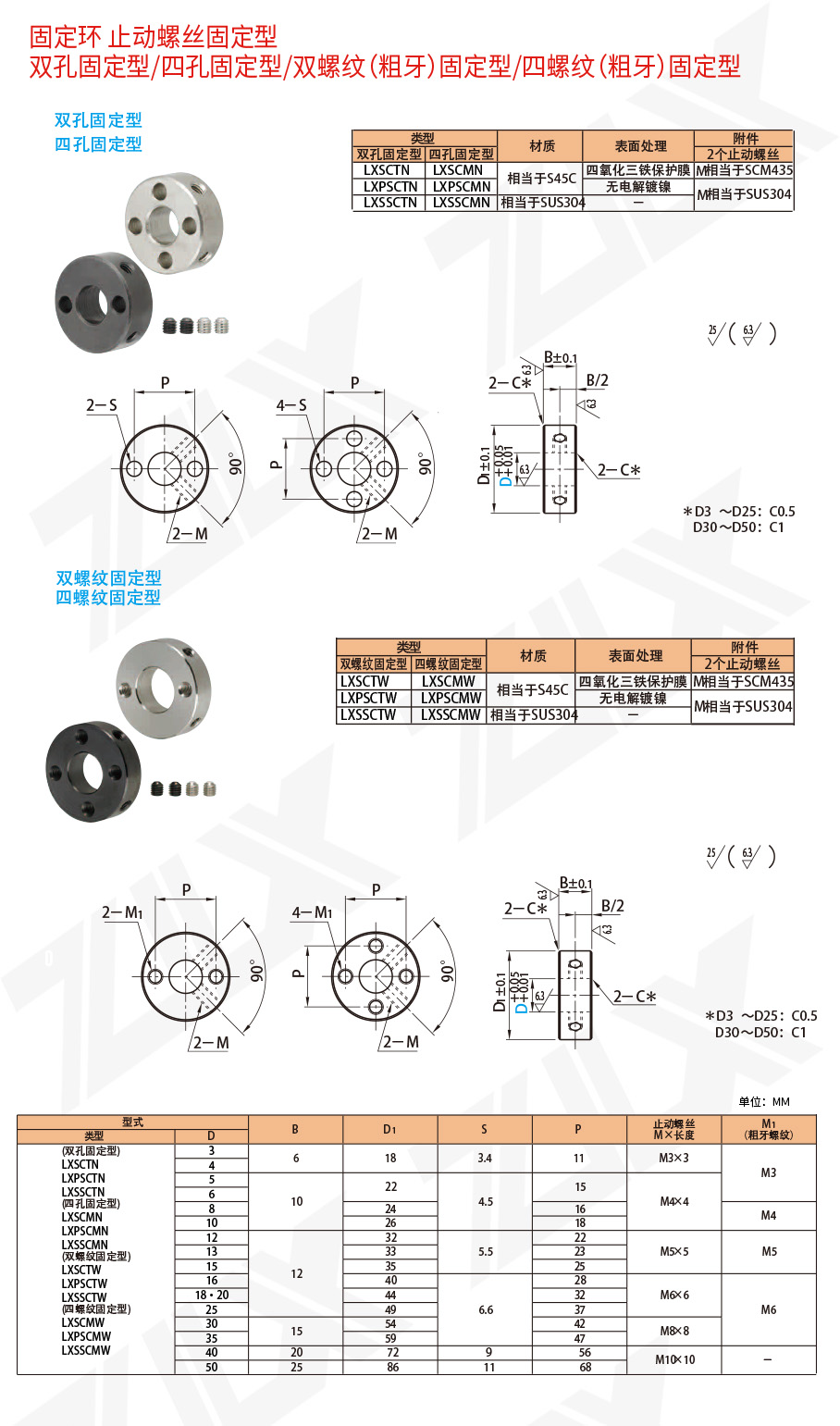 171固定環(huán) 止動螺絲型 雙孔四孔雙螺紋四螺紋型