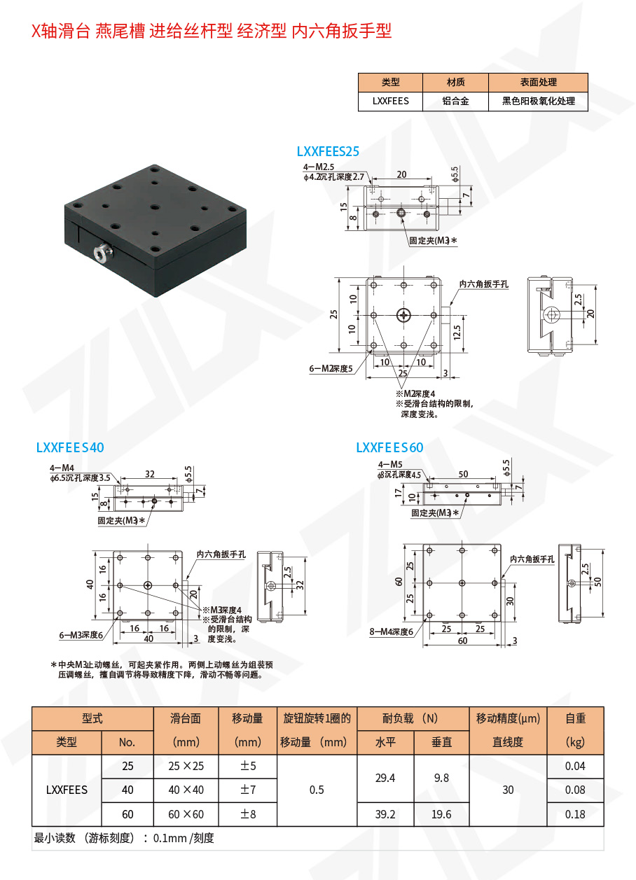 X-91X軸滑臺燕尾槽進給絲桿型經(jīng)濟型內(nèi)六角扳手型